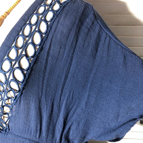 Vintage Y2K Cover Up Dress Crochet Deep V Neck Blue 3X - Picture 8 of 15